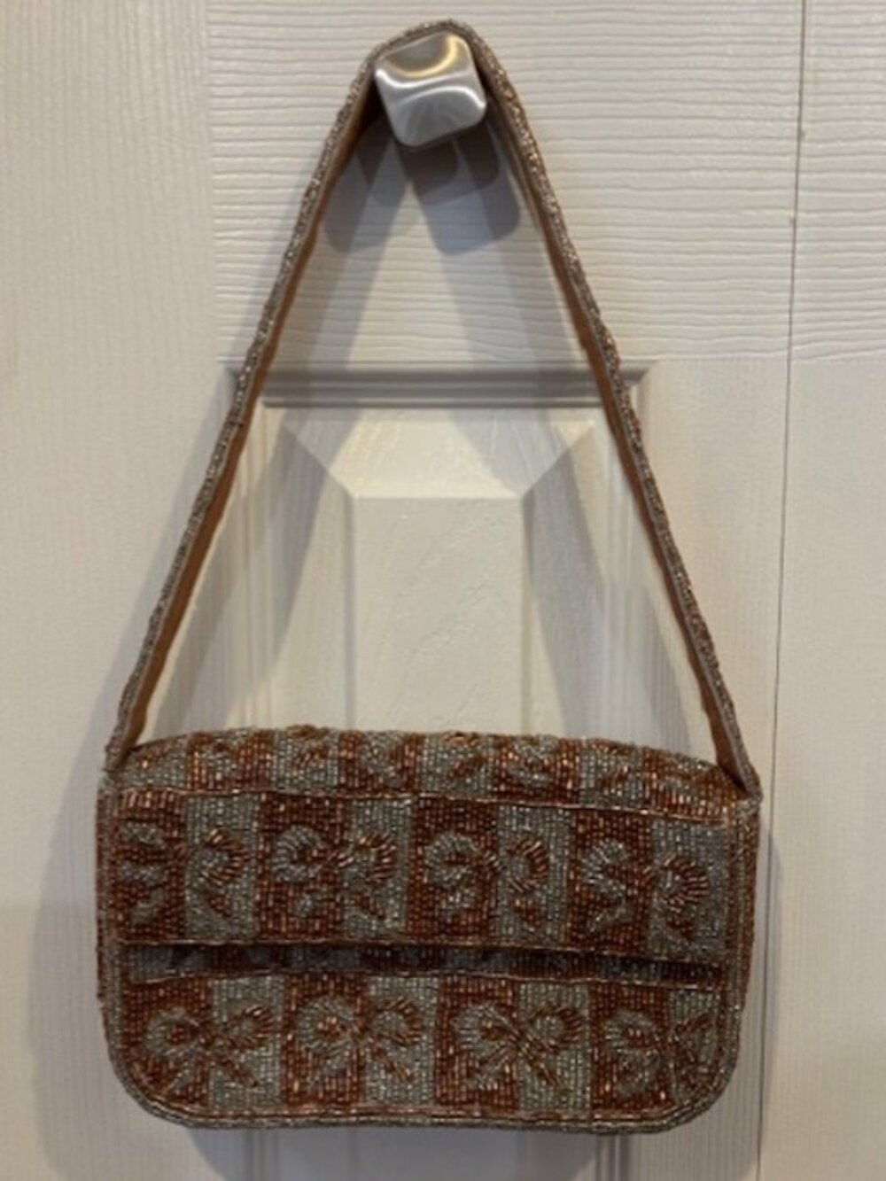 Anthropologie Mauve Beaded Bow Purse